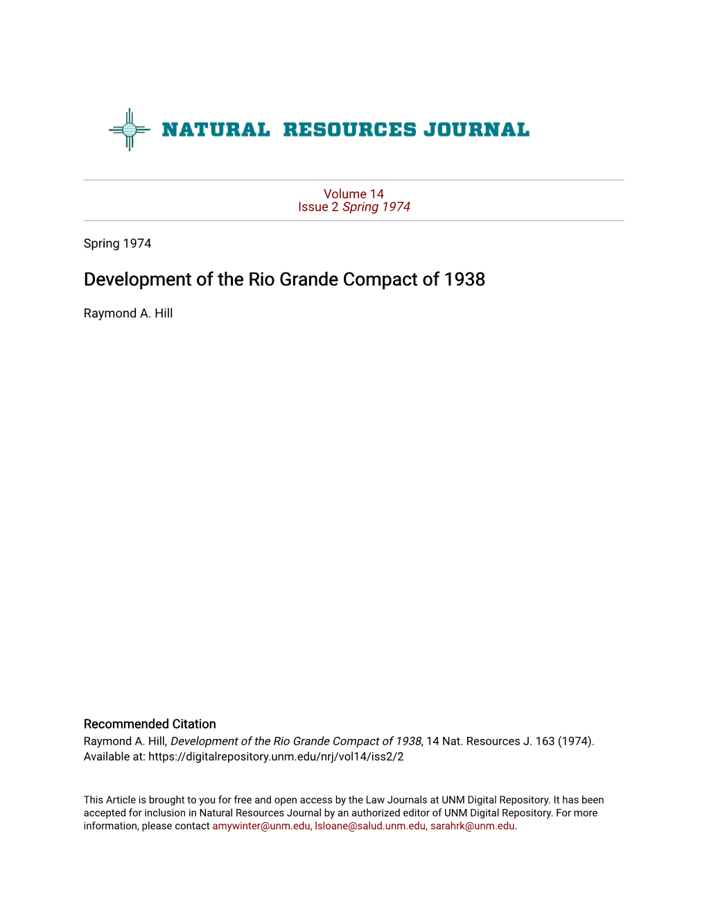 Development of the Rio Grande Compact of 1938