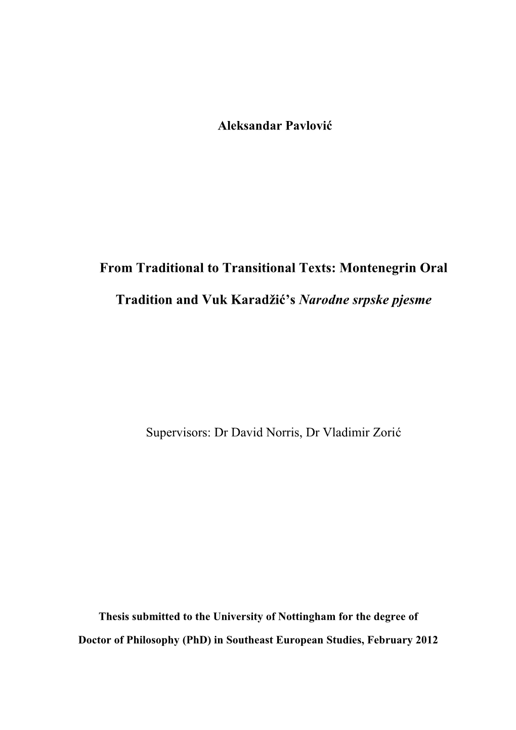 Pavlovic, Aleksandar (2012) from Traditional to Transitional Texts
