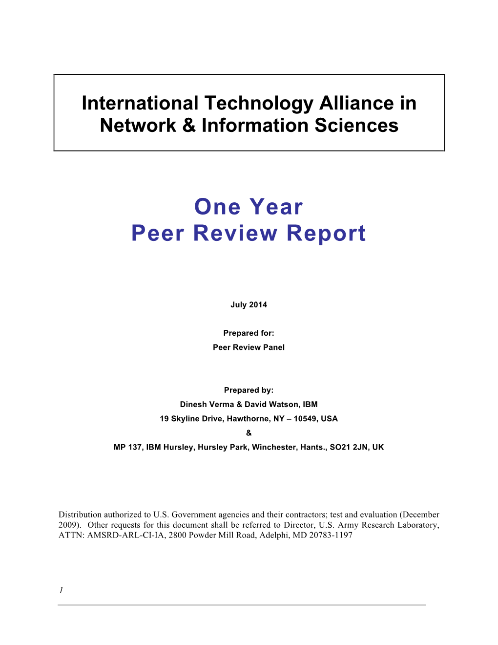 One Year Peer Review Report