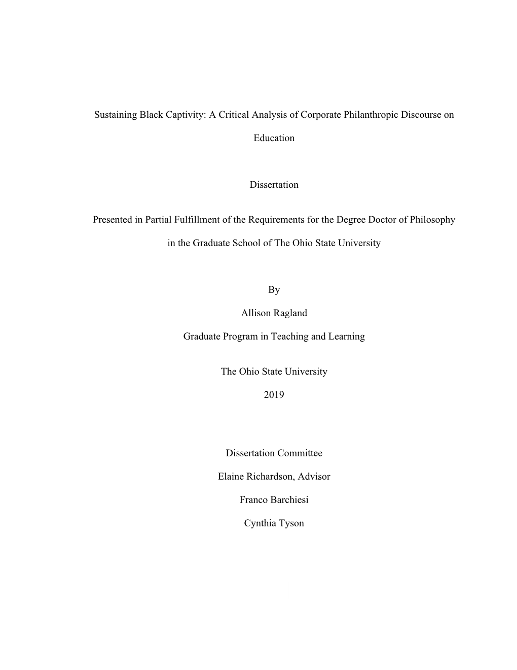 1 Sustaining Black Captivity: a Critical Analysis of Corporate Philanthropic