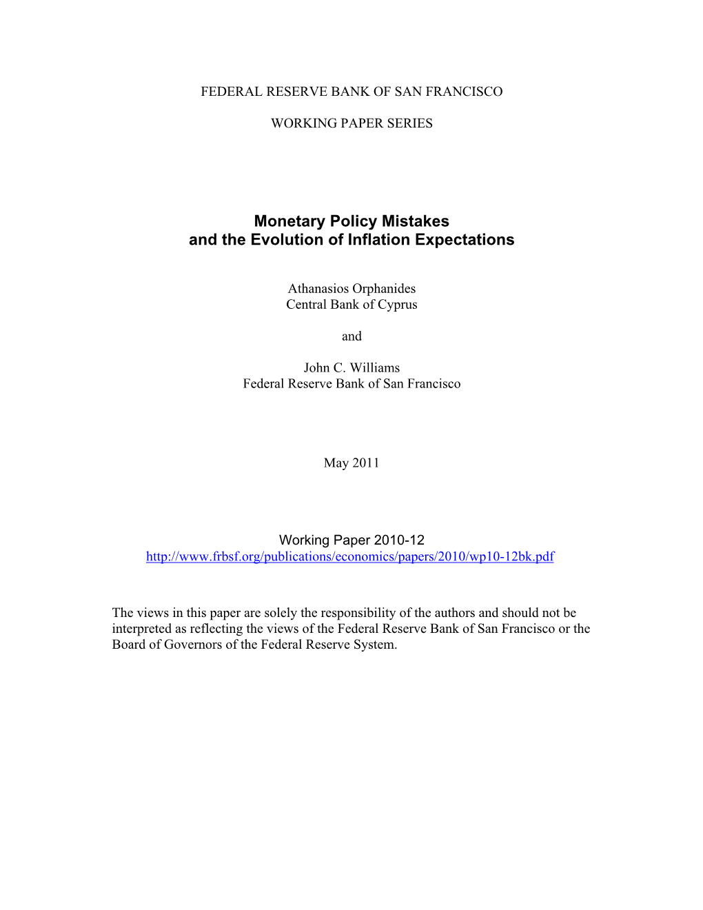 Monetary Policy Mistakes and the Evolution of Inflation Expectations