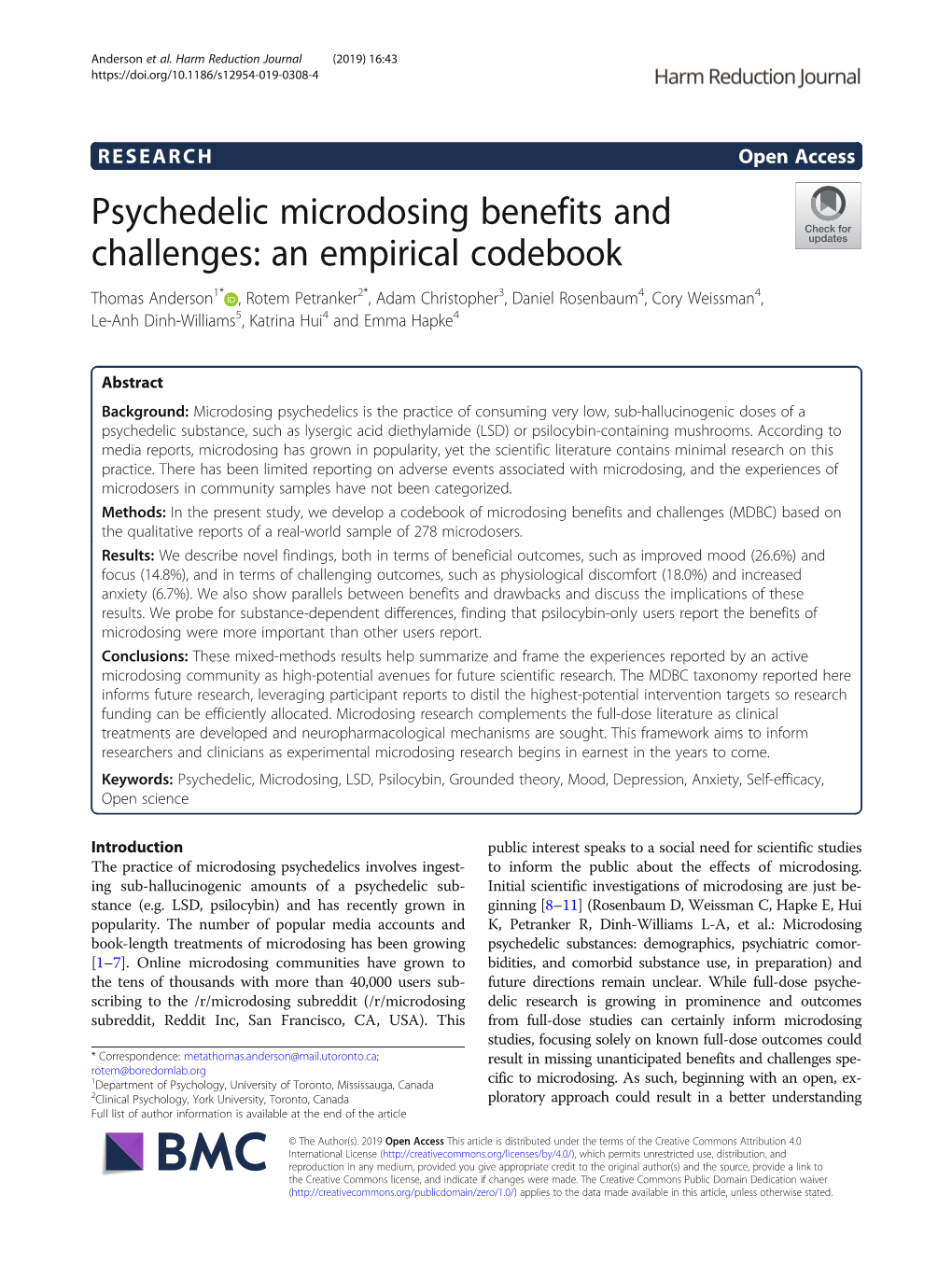 Psychedelic Microdosing Benefits and Challenges: an Empirical Codebook