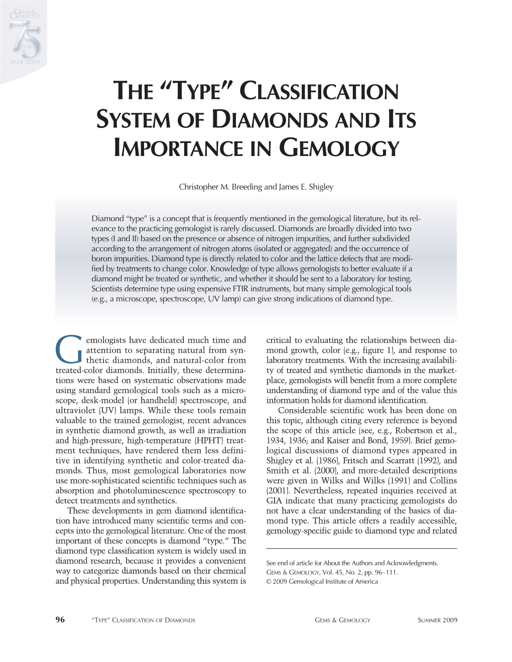 Type Classification of Diamonds