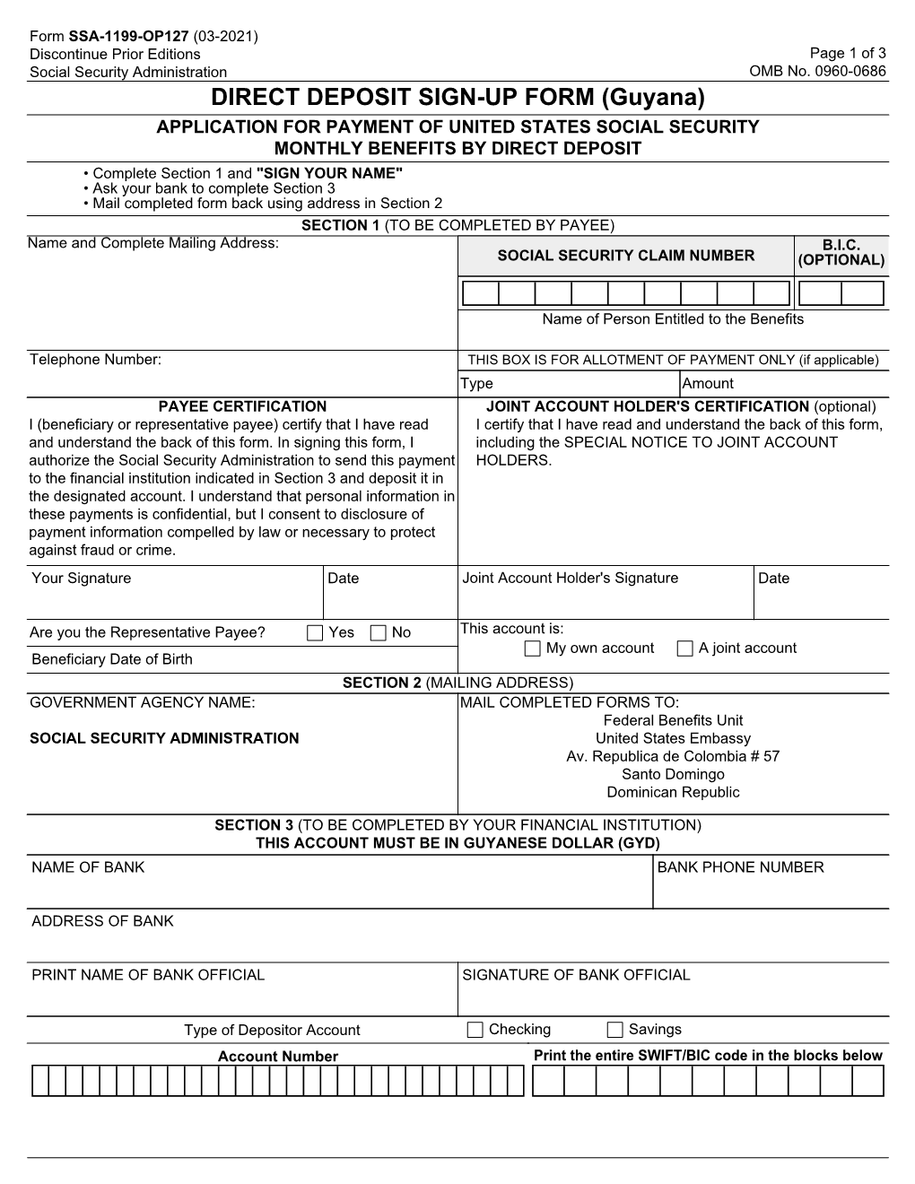 DIRECT DEPOSIT SIGN-UP FORM (Guyana)