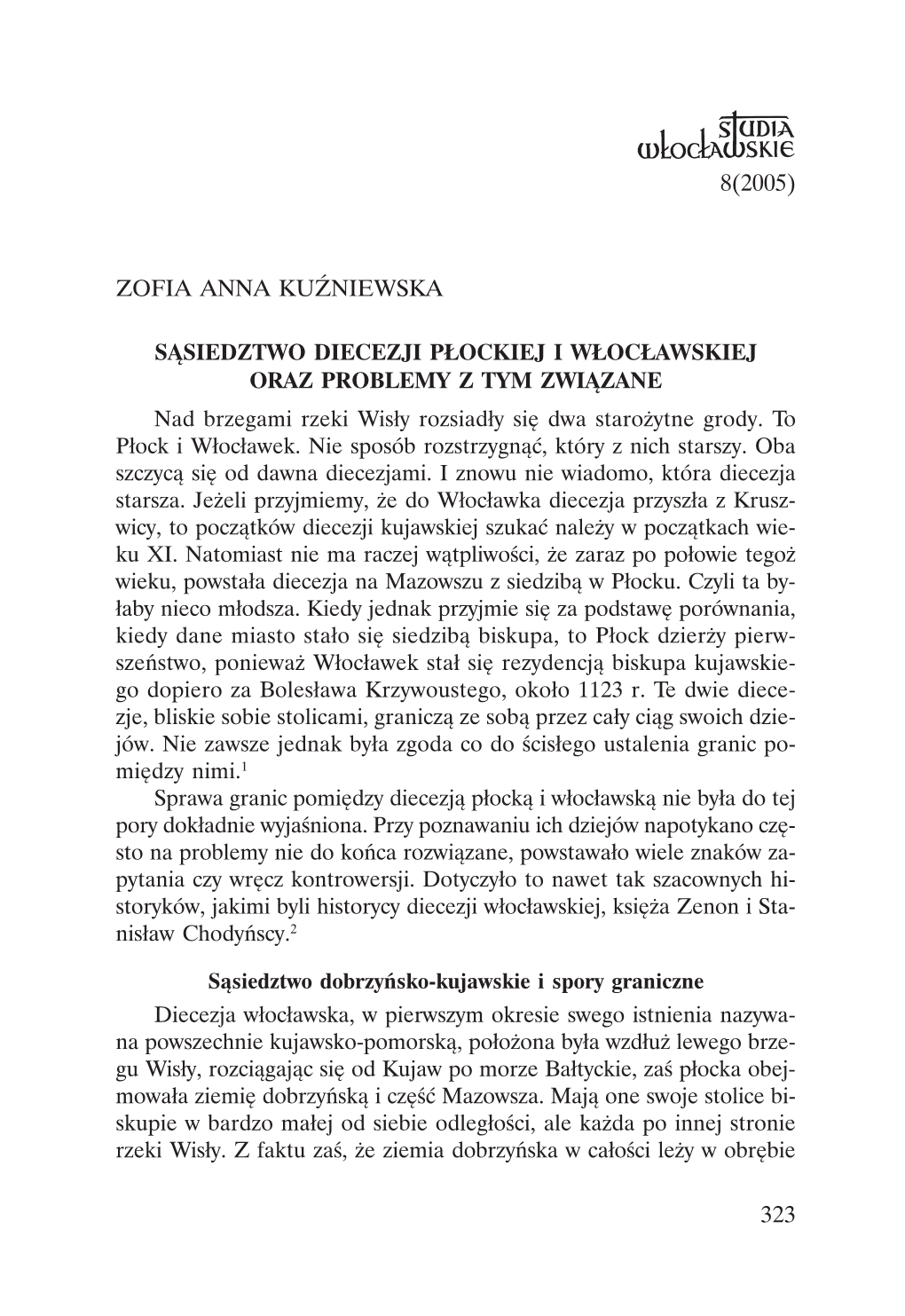 323 Zofia Anna Kuźniewska Sąsiedztwo Diecezji Płockiej
