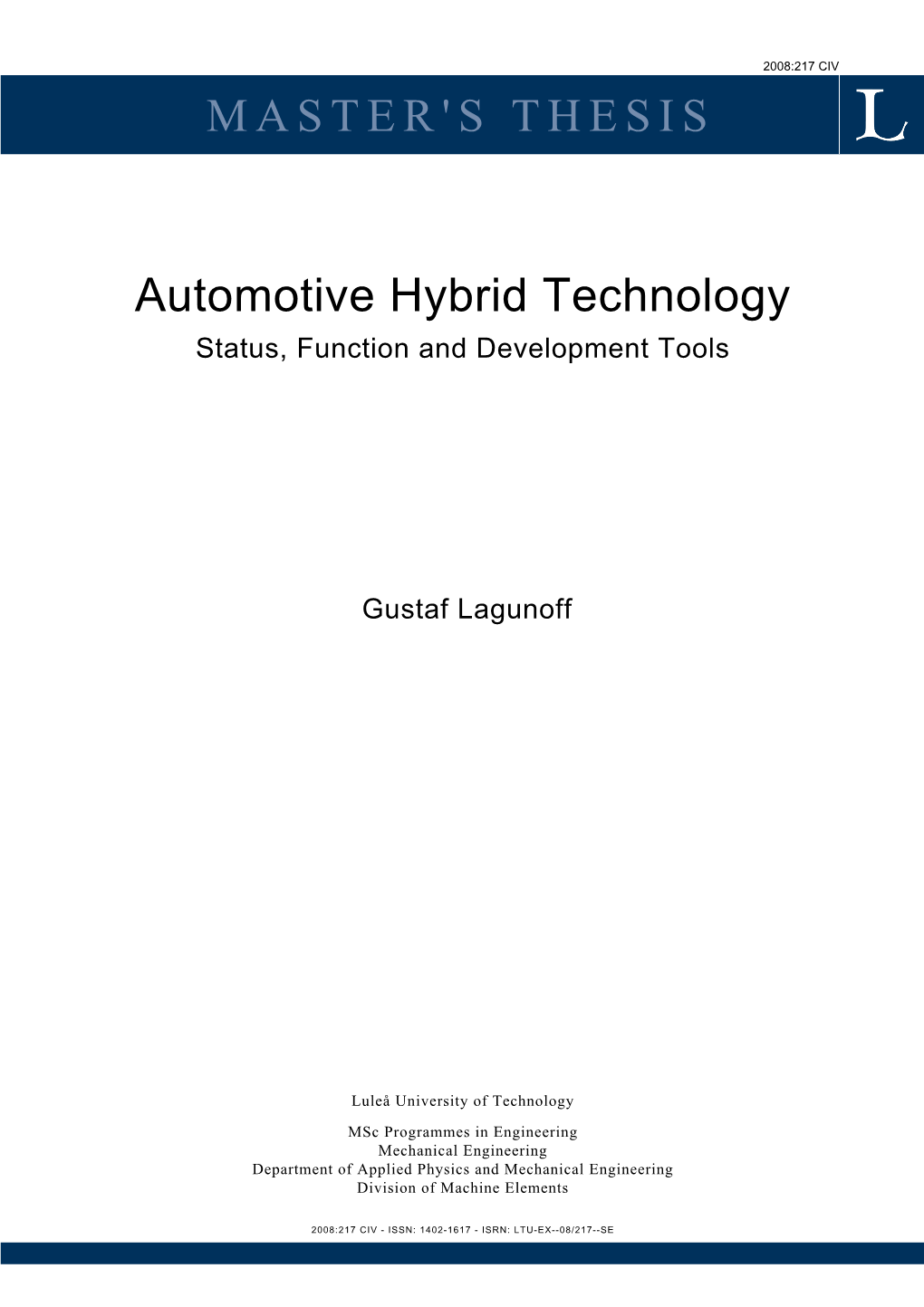 MASTER's THESIS Automotive Hybrid Technology