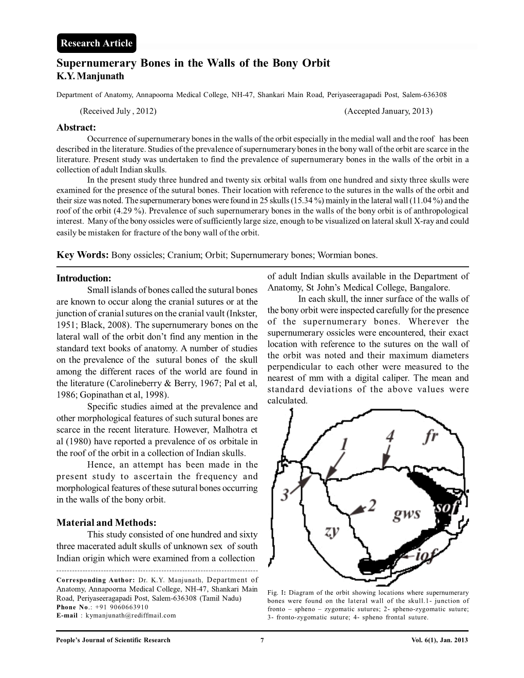 Supernumerary Bones in the Walls of the Bony Orbit K.Y