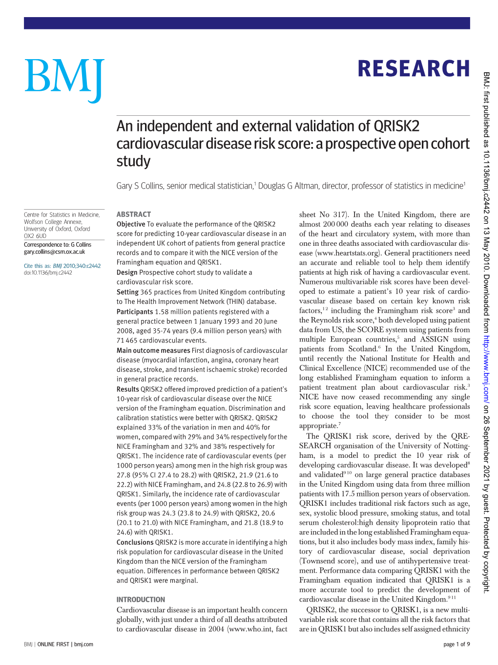 An Independent and External Validation of QRISK2 Cardiovascular Disease Risk Score: a Prospective Open Cohort Study