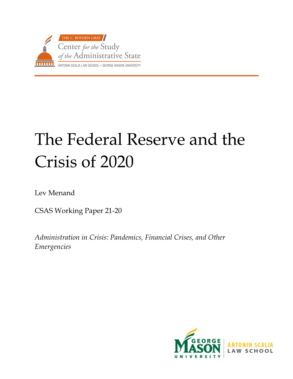 The Federal Reserve and the Crisis of 2020