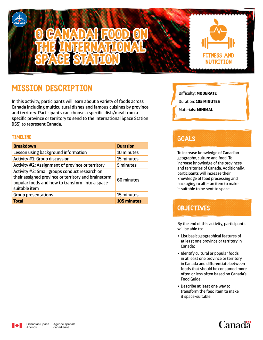Food on the International Space Station 2 Activity 1 (15 Minutes) As a Class, Discuss and Create a List of Popular Foods Or Food Dishes in Your Province Or Territory