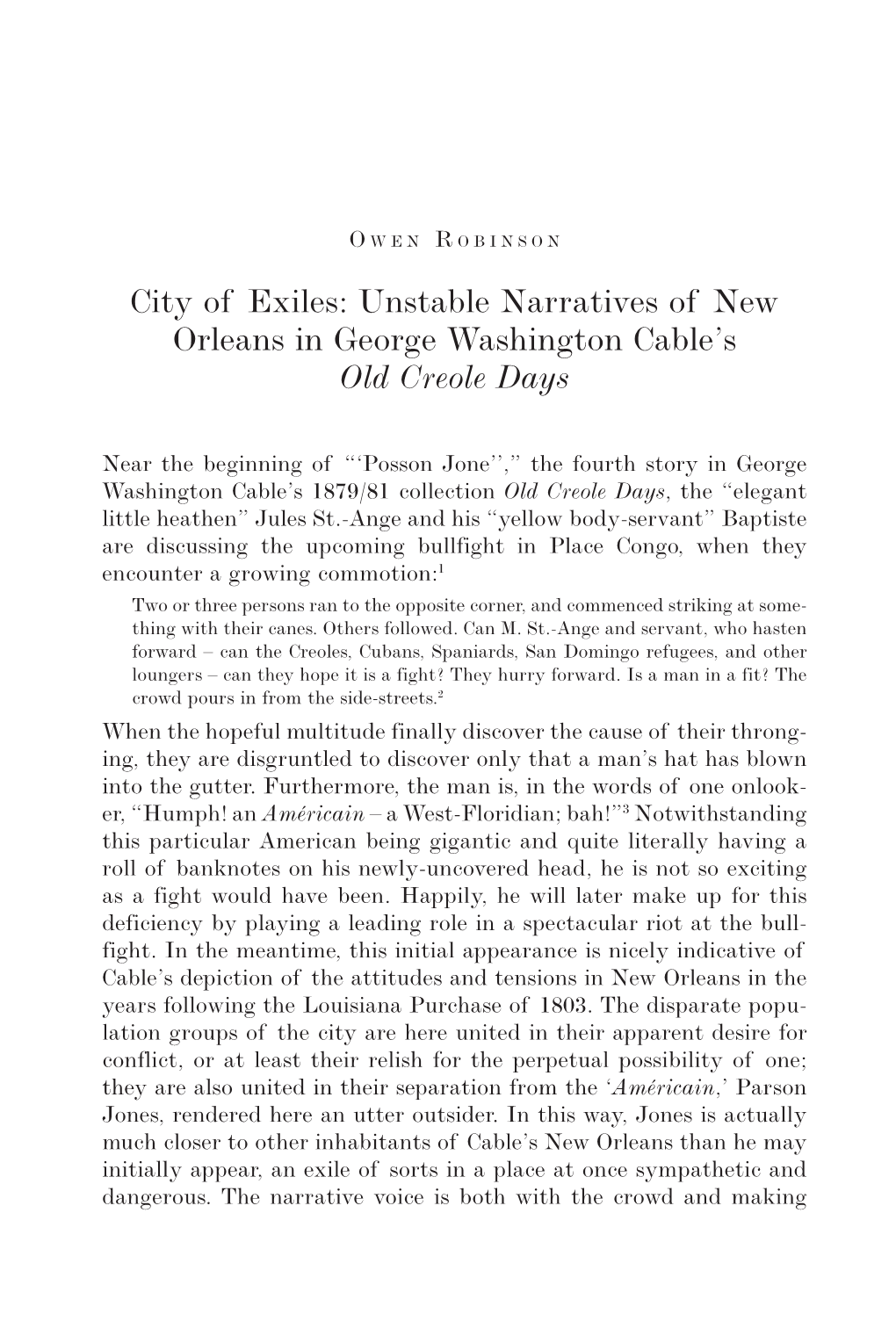 Unstable Narratives of New Orleans in George Washington Cable's Old