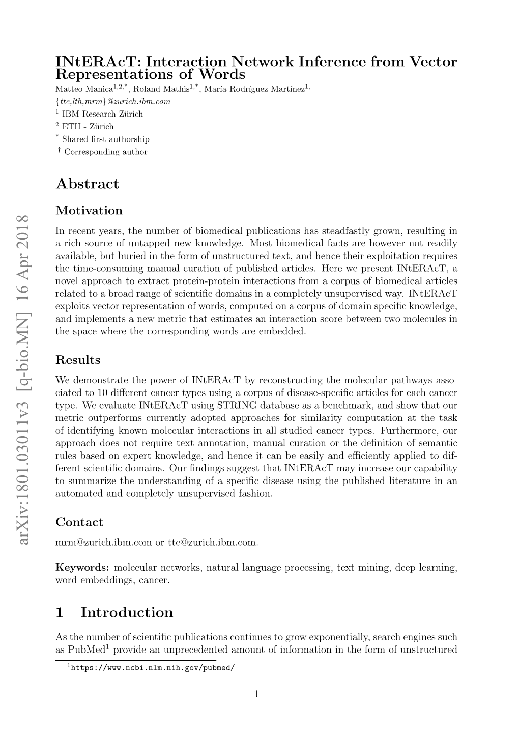 Interact: Interaction Network Inference from Vector