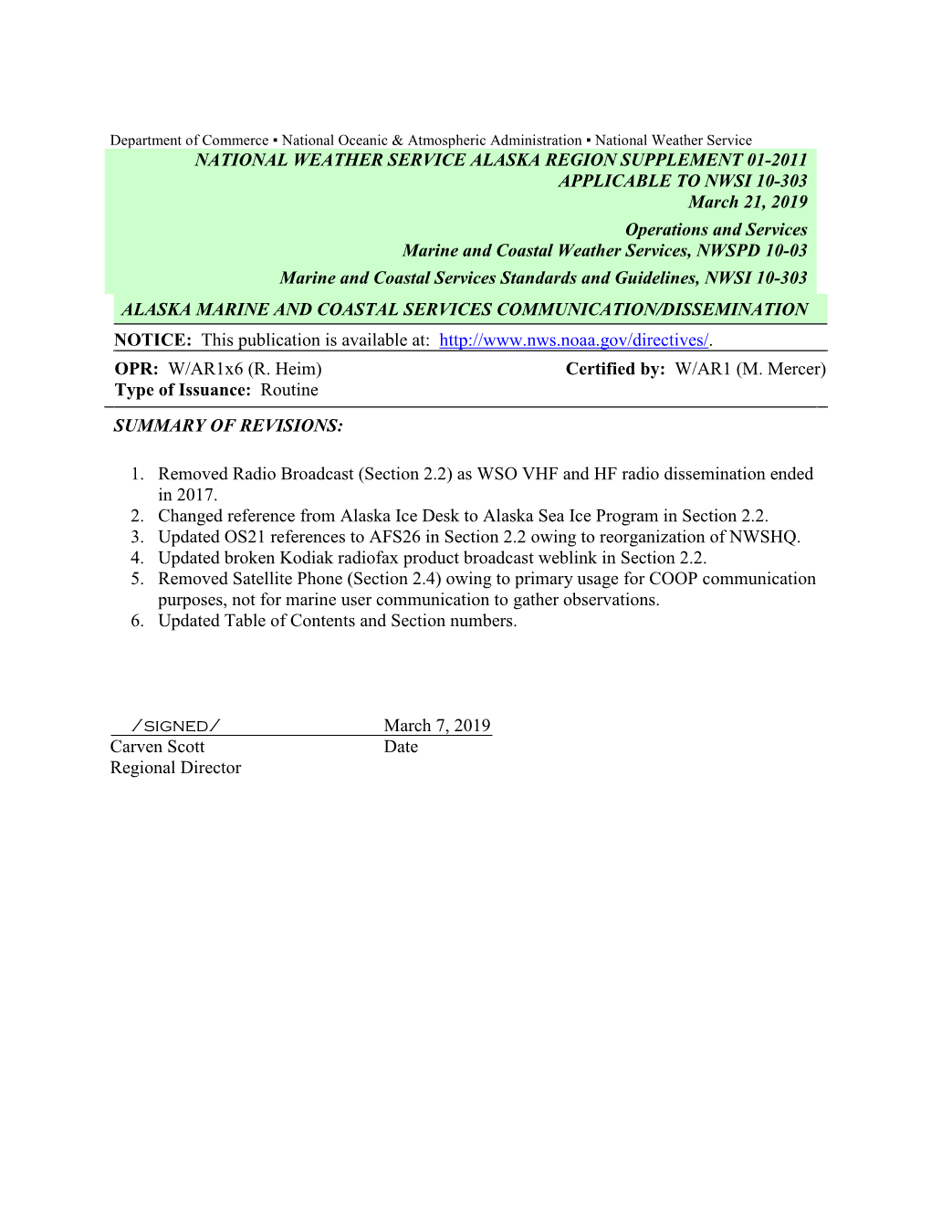 ALASKA MARINE and COASTAL SERVICES COMMUNICATION/DISSEMINATION NOTICE: This Publication Is Available At