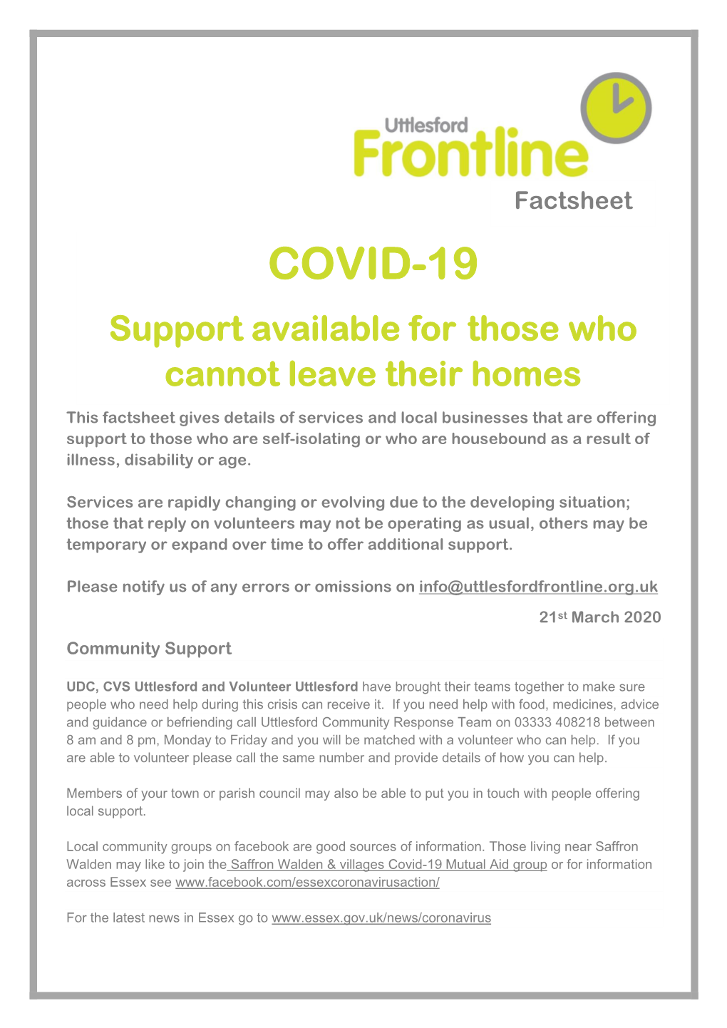 COVID-19 Support Available for Those Who Cannot Leave Their Homes