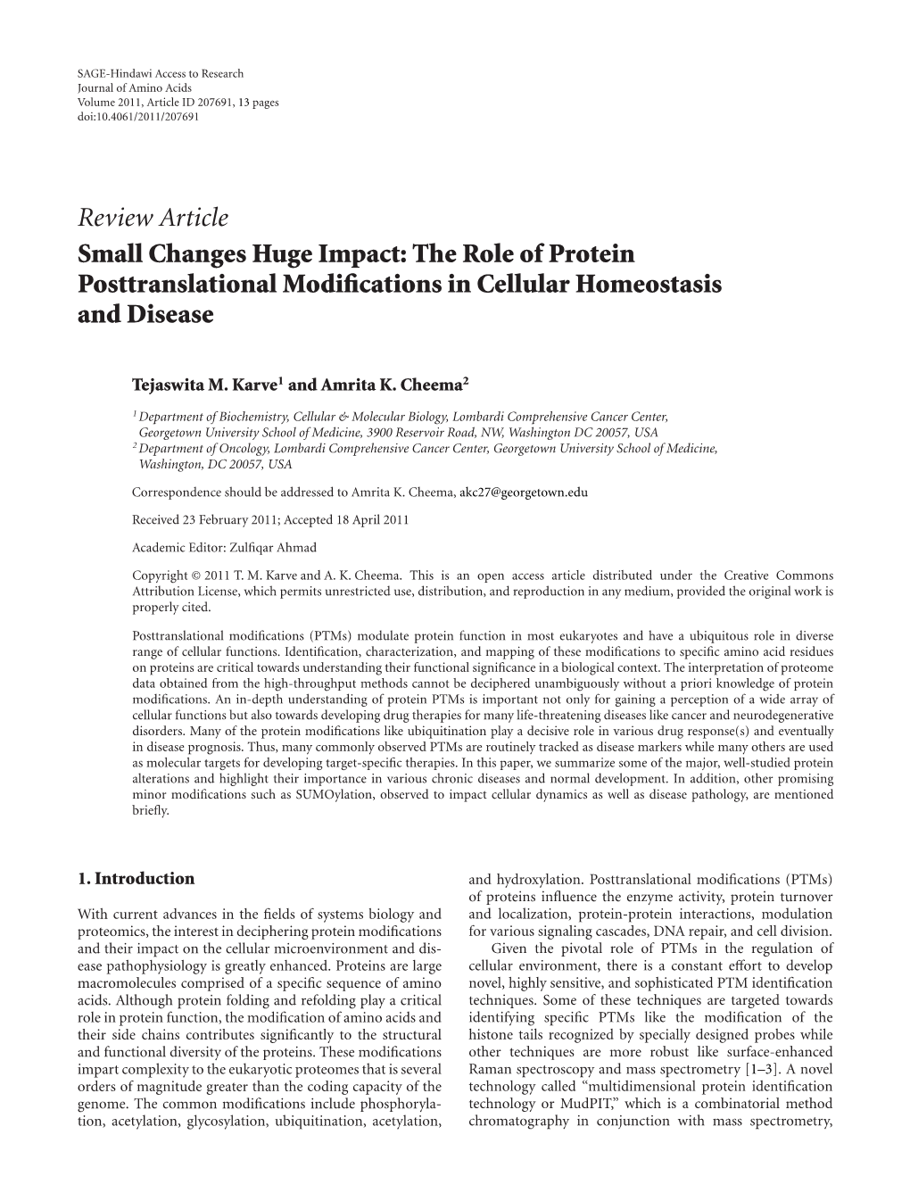 The Role of Protein Posttranslational Modifications in Cellular