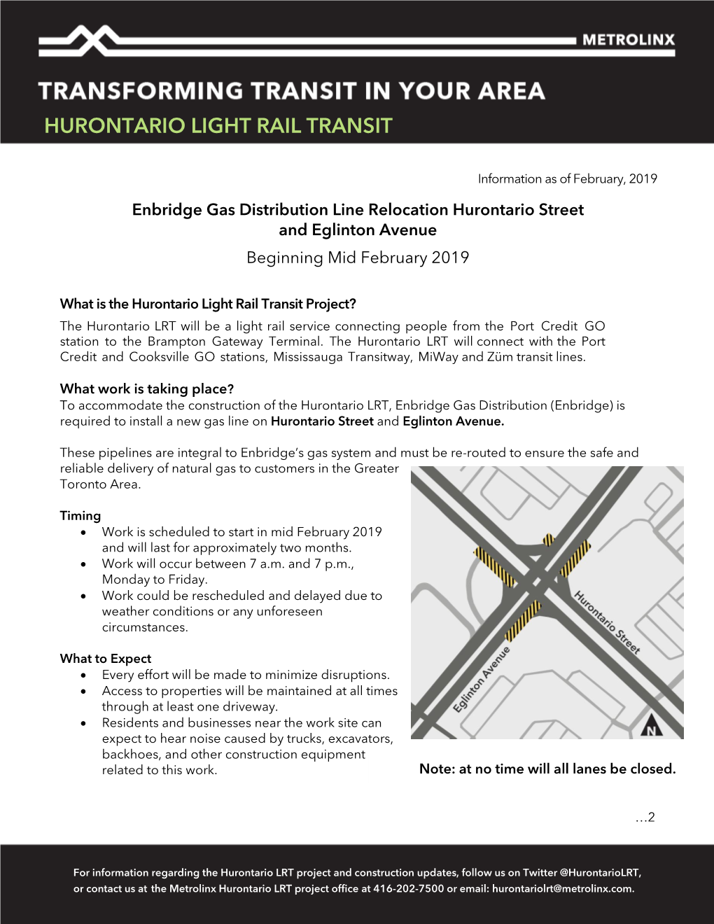 Enbridge Gas Distribution Line Relocation Hurontario Street and Eglinton Avenue Beginning Mid February 2019