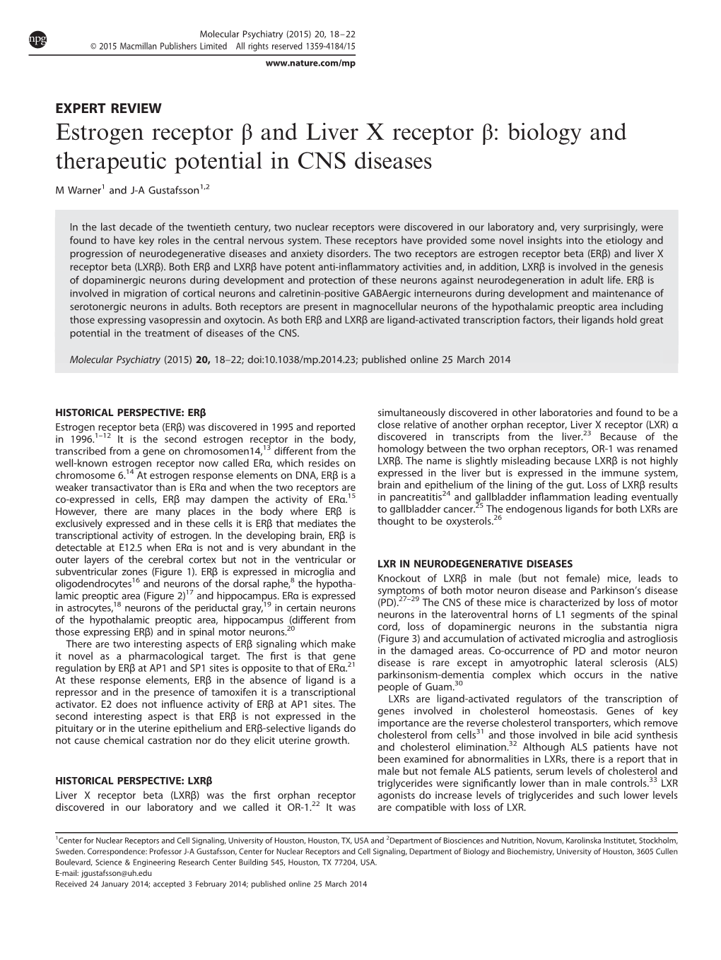 Estrogen Receptor Β and Liver X Receptor Β: Biology and Therapeutic Potential in CNS Diseases