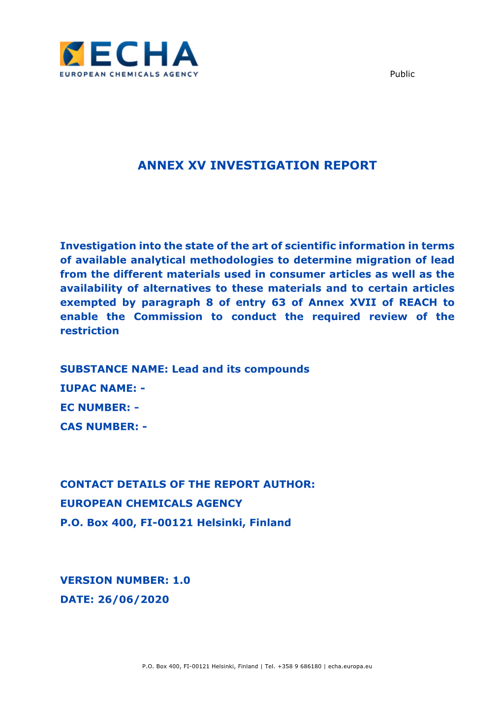 Annex Xv Investigation Report