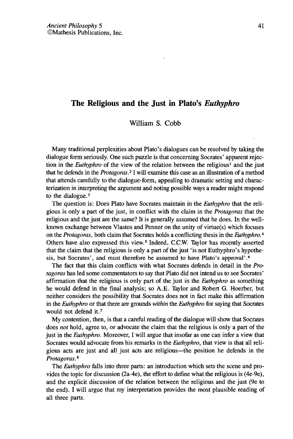 The Religious and the Just in Plato's Euthyphro