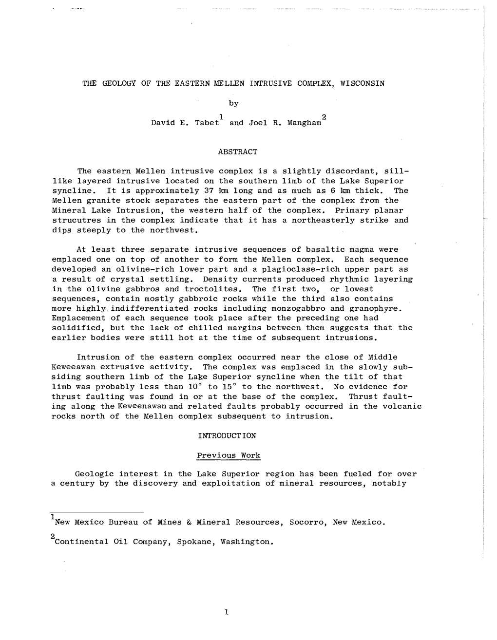 The Geology of the Eastern Mellen Intrusive Complex, Wisconsin