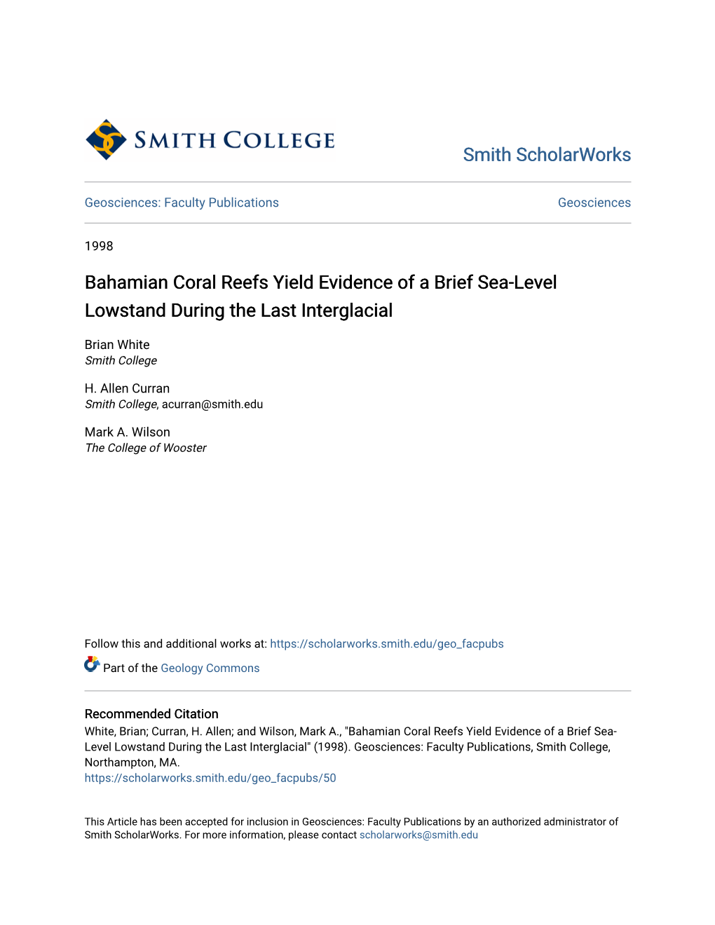 Bahamian Coral Reefs Yield Evidence of a Brief Sea-Level Lowstand During the Last Interglacial