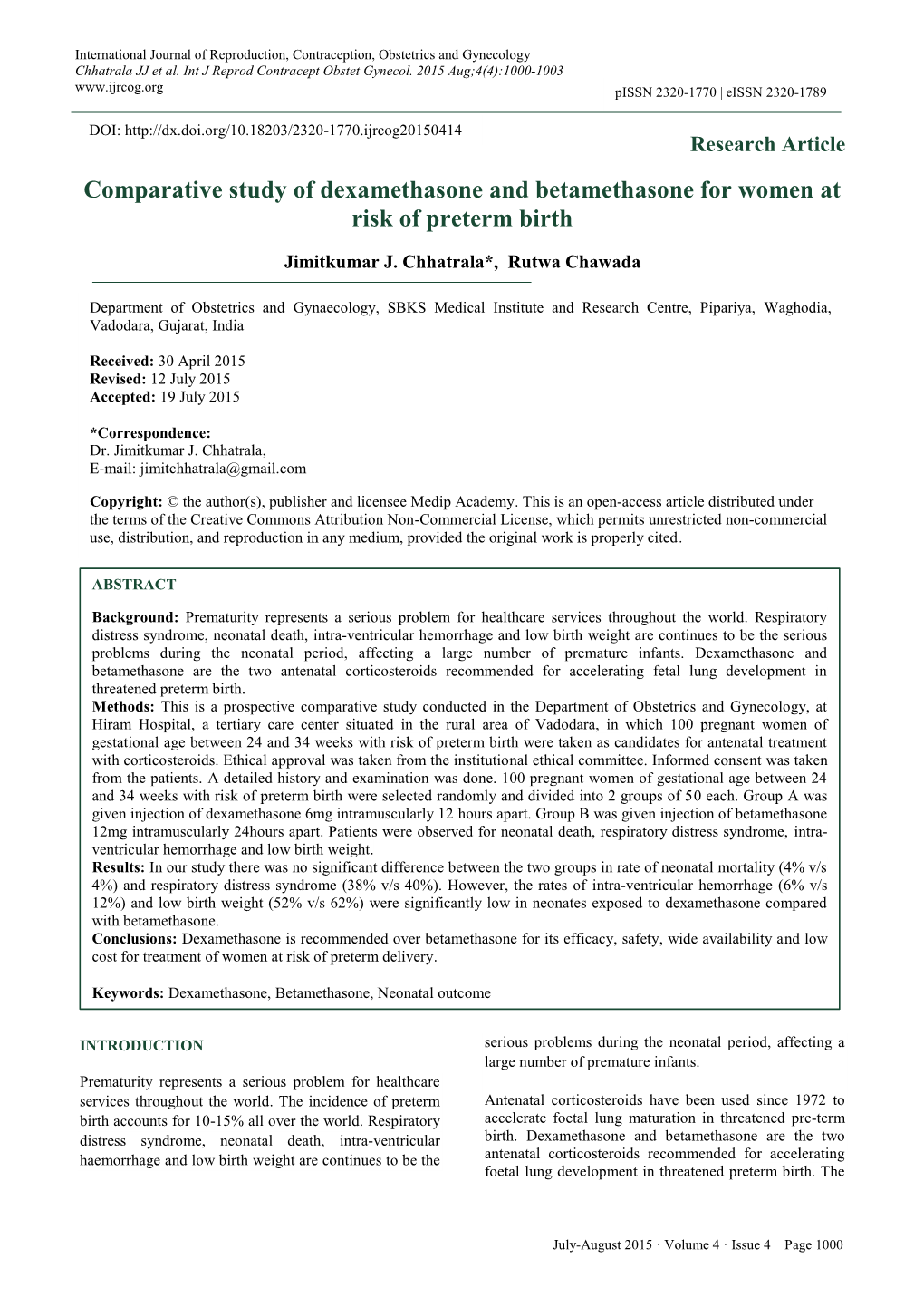 Comparative Study of Dexamethasone and Betamethasone for Women at Risk of Preterm Birth