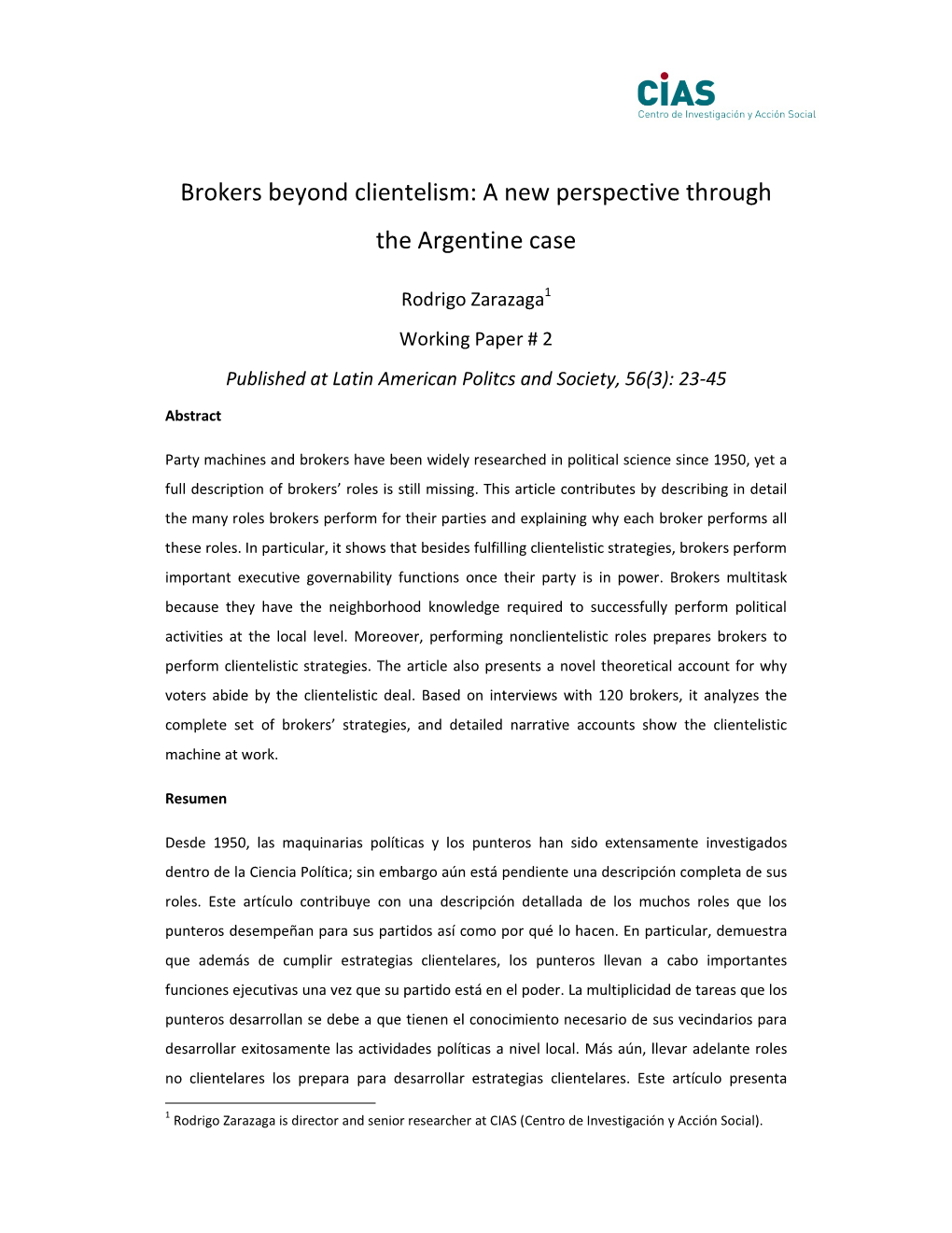 Brokers Beyond Clientelism: a New Perspective Through the Argentine Case