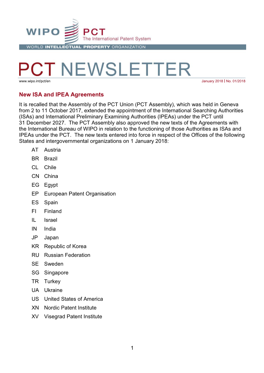 PCT NEWSLETTER | January 2018 | No. 01/2018