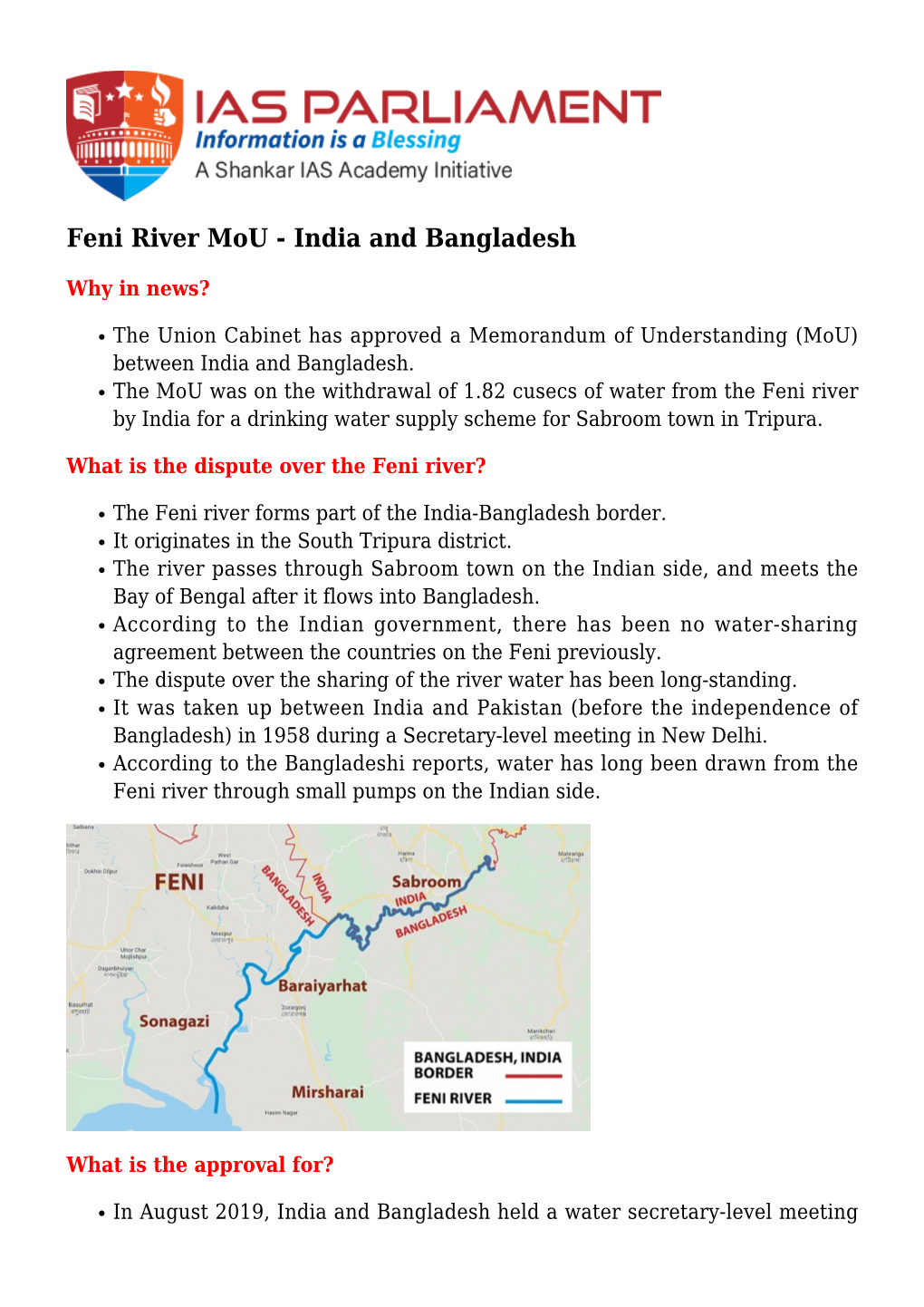 Feni River Mou - India and Bangladesh