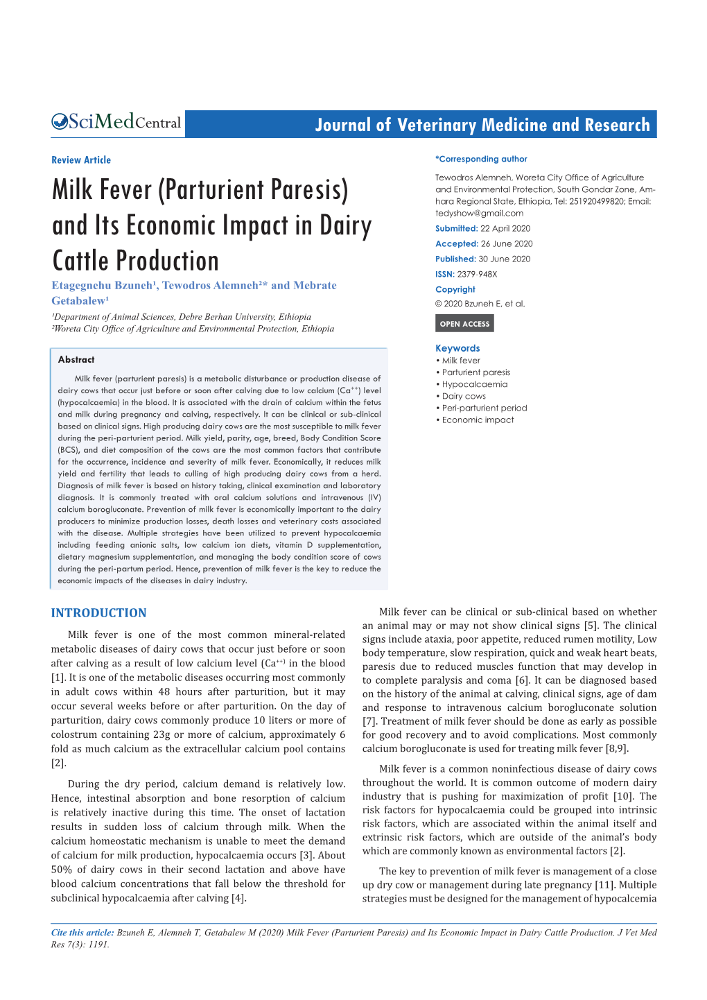 (Parturient Paresis) and Its Economic Impact in Dairy Cattle Production