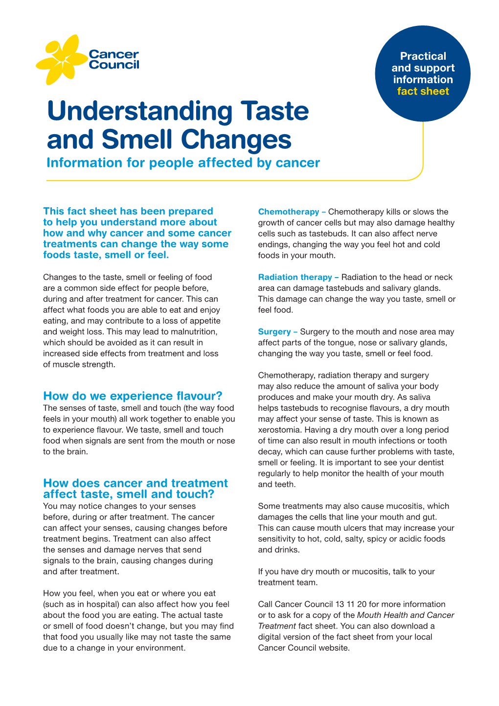 Understanding Taste and Smell Changes Information for People Affected by Cancer