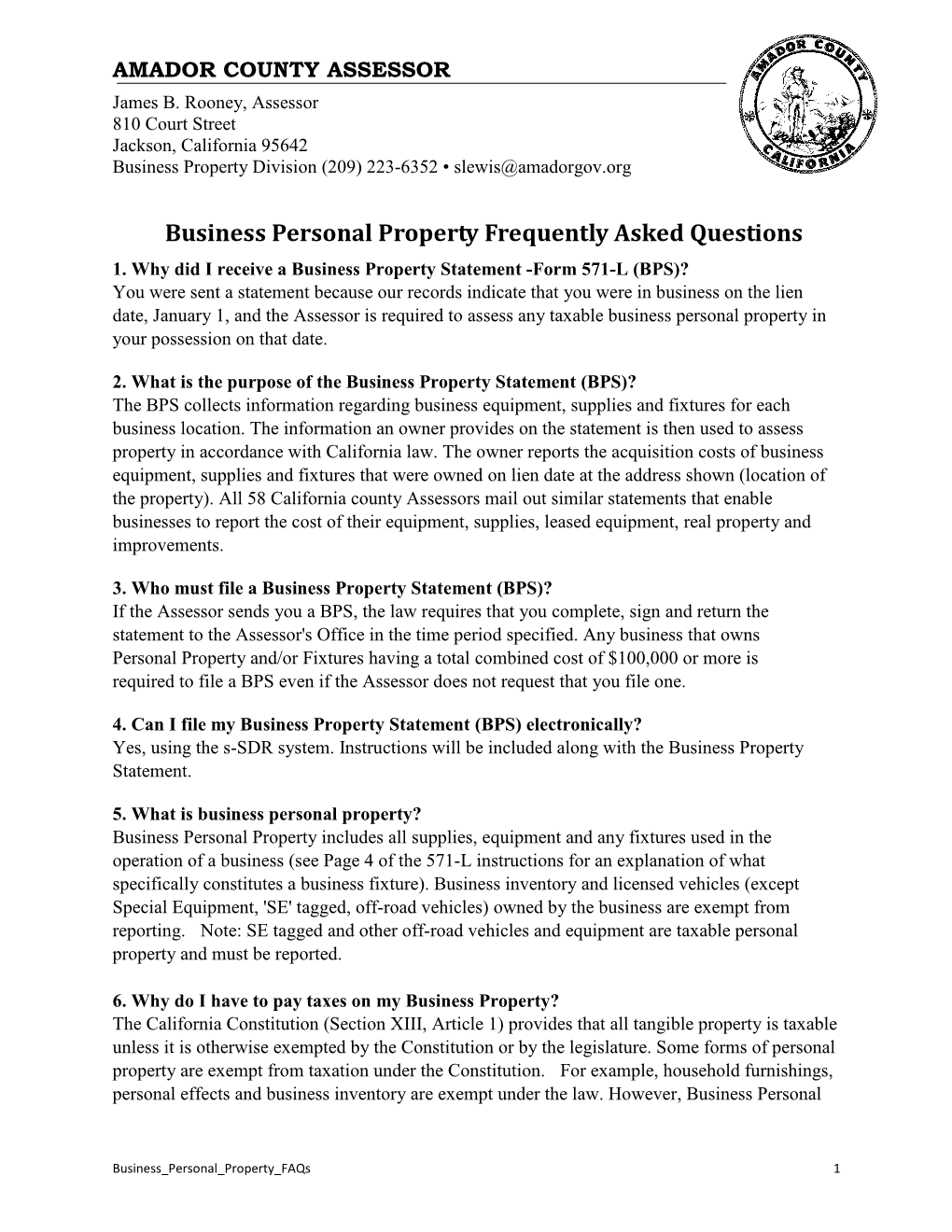 Business Personal Property Frequently Asked Questions 1