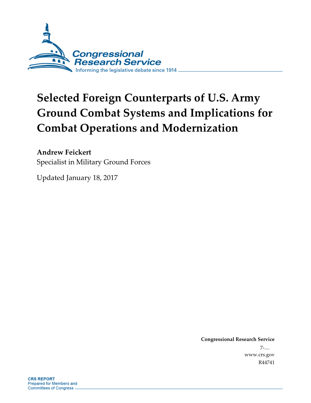 Selected Foreign Counterparts of U.S. Army Ground Combat Systems and Implications for Combat Operations and Modernization