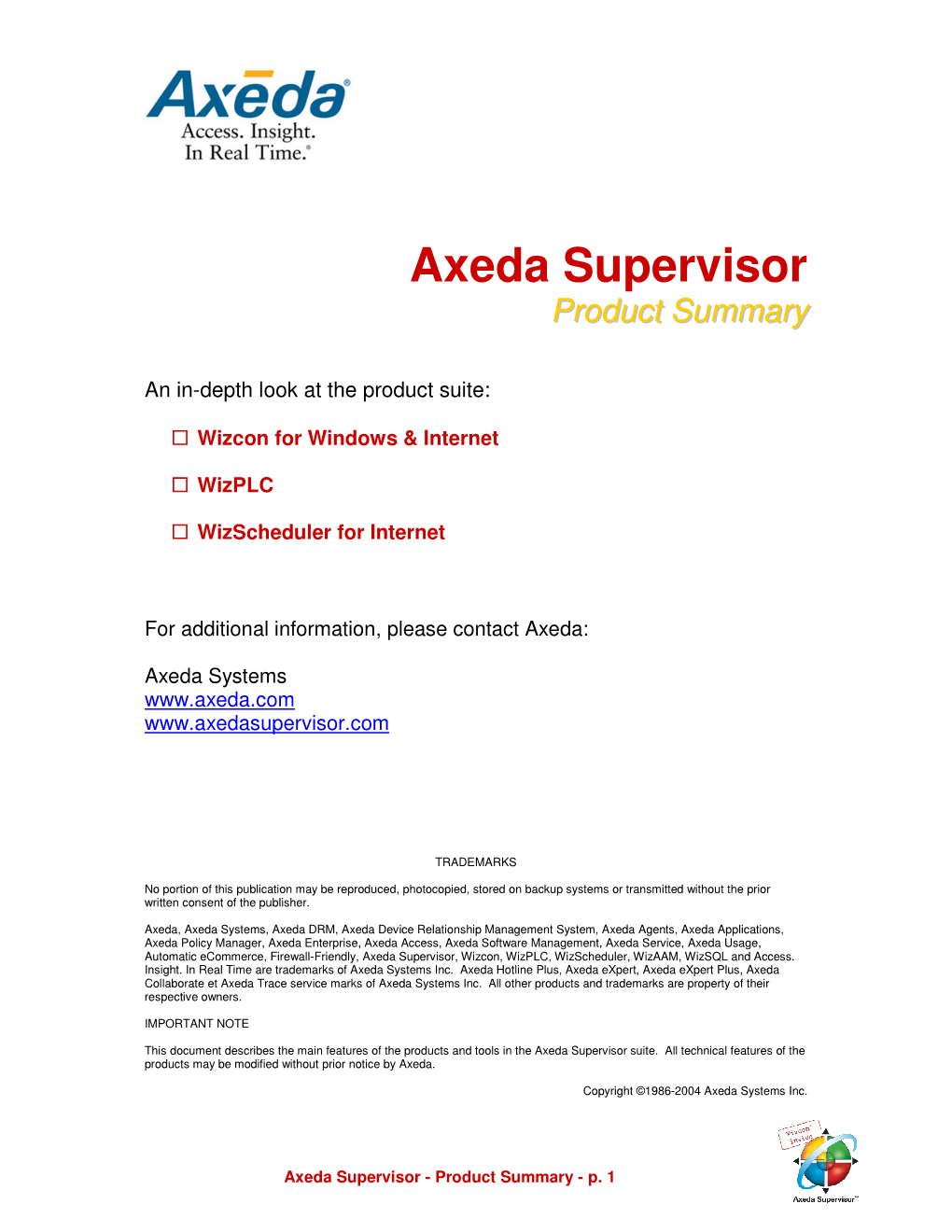 Axeda Supervisor Product Summary