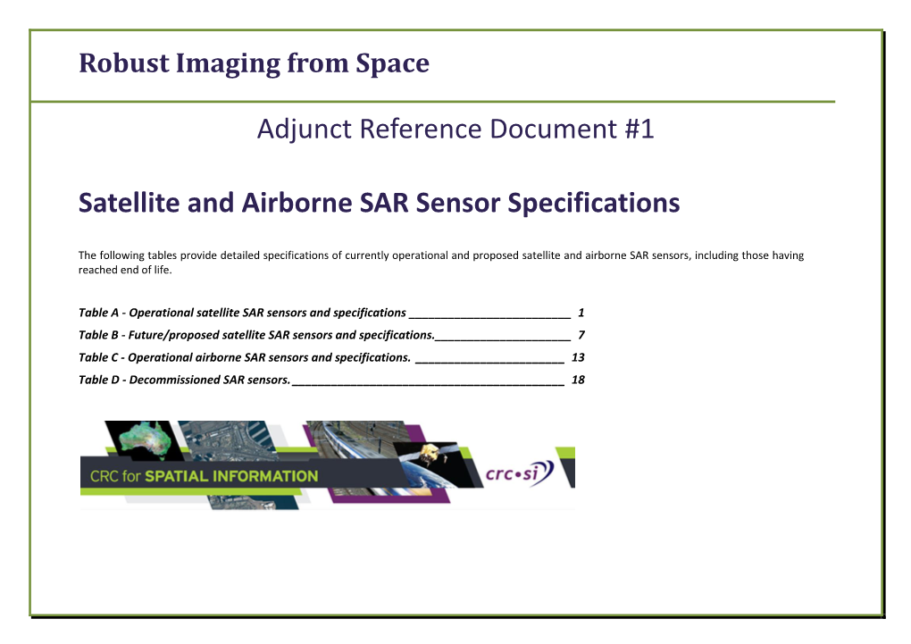 Adjunct Reference Document #1 Satellite and Airborne SAR Sensor