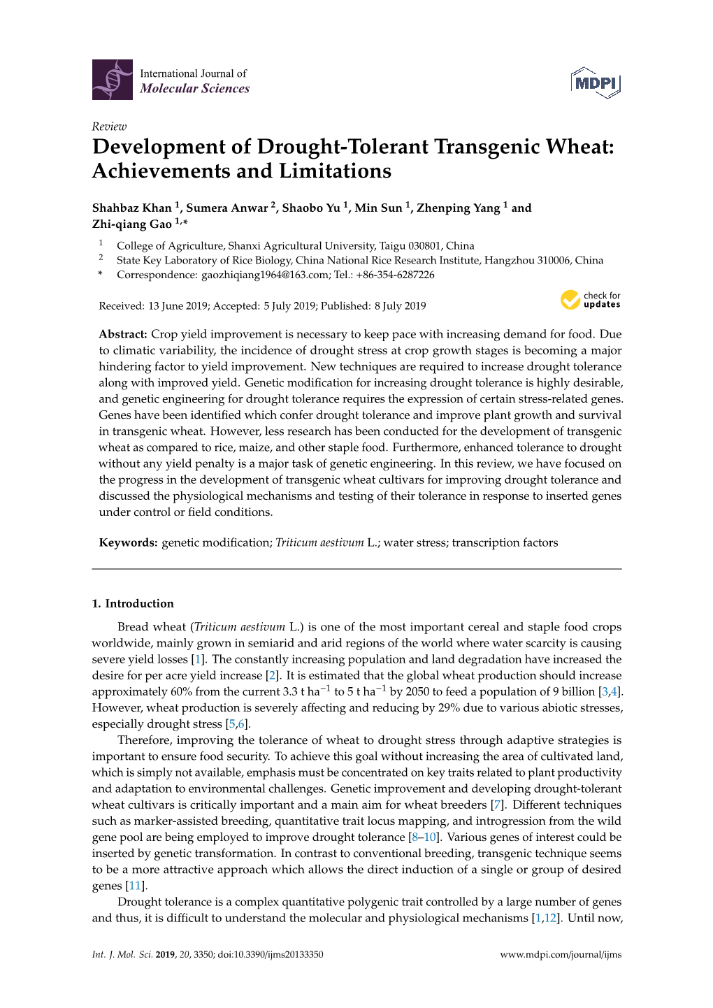 Development of Drought-Tolerant Transgenic Wheat: Achievements and Limitations