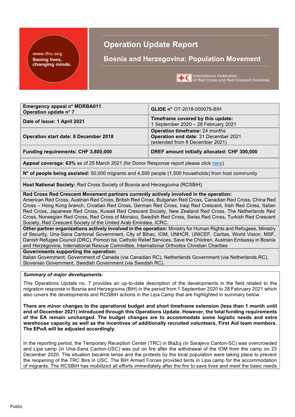 Operation Update Report Bosnia and Herzegovina: Population Movement