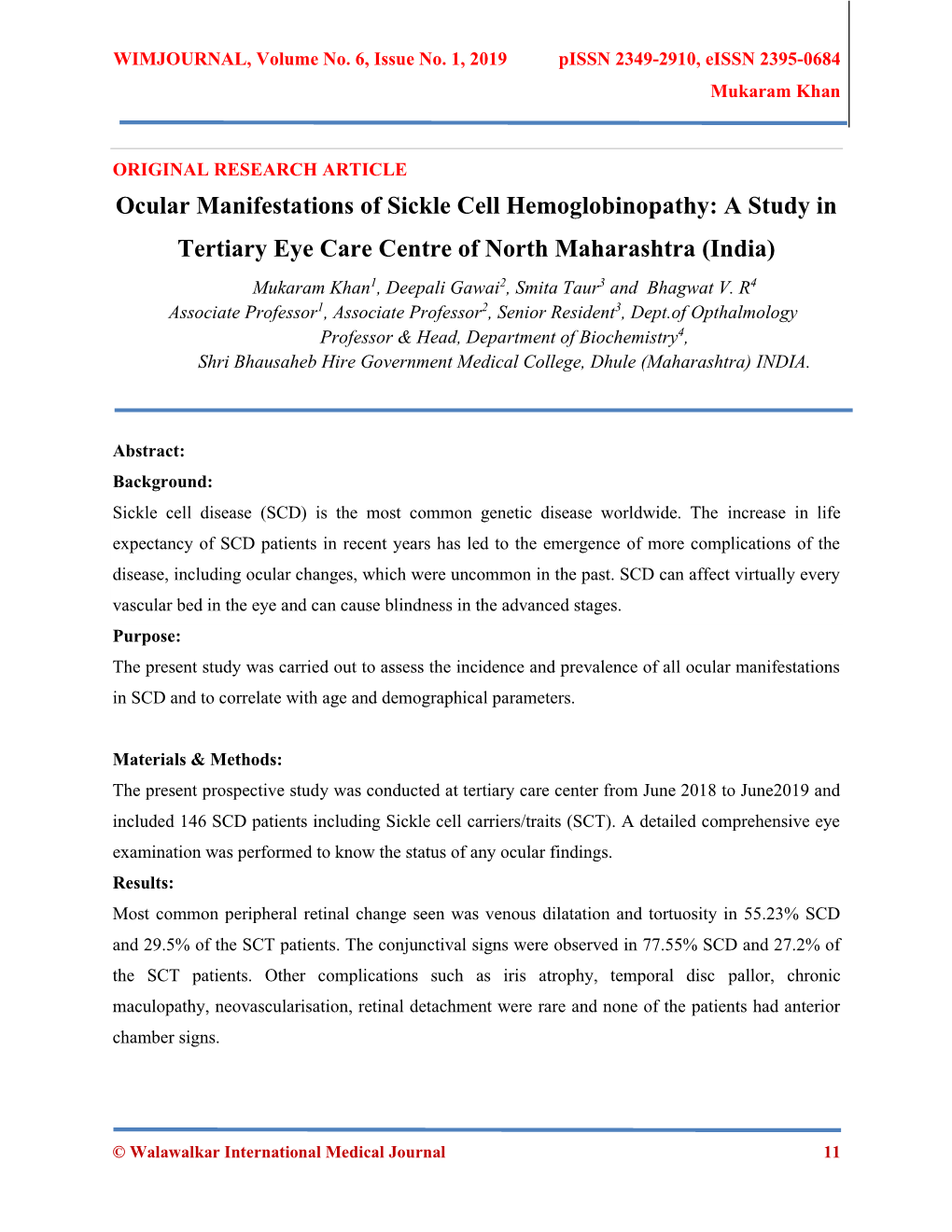 Ocular Manifestations of Sickle Cell Hemoglobinopathy