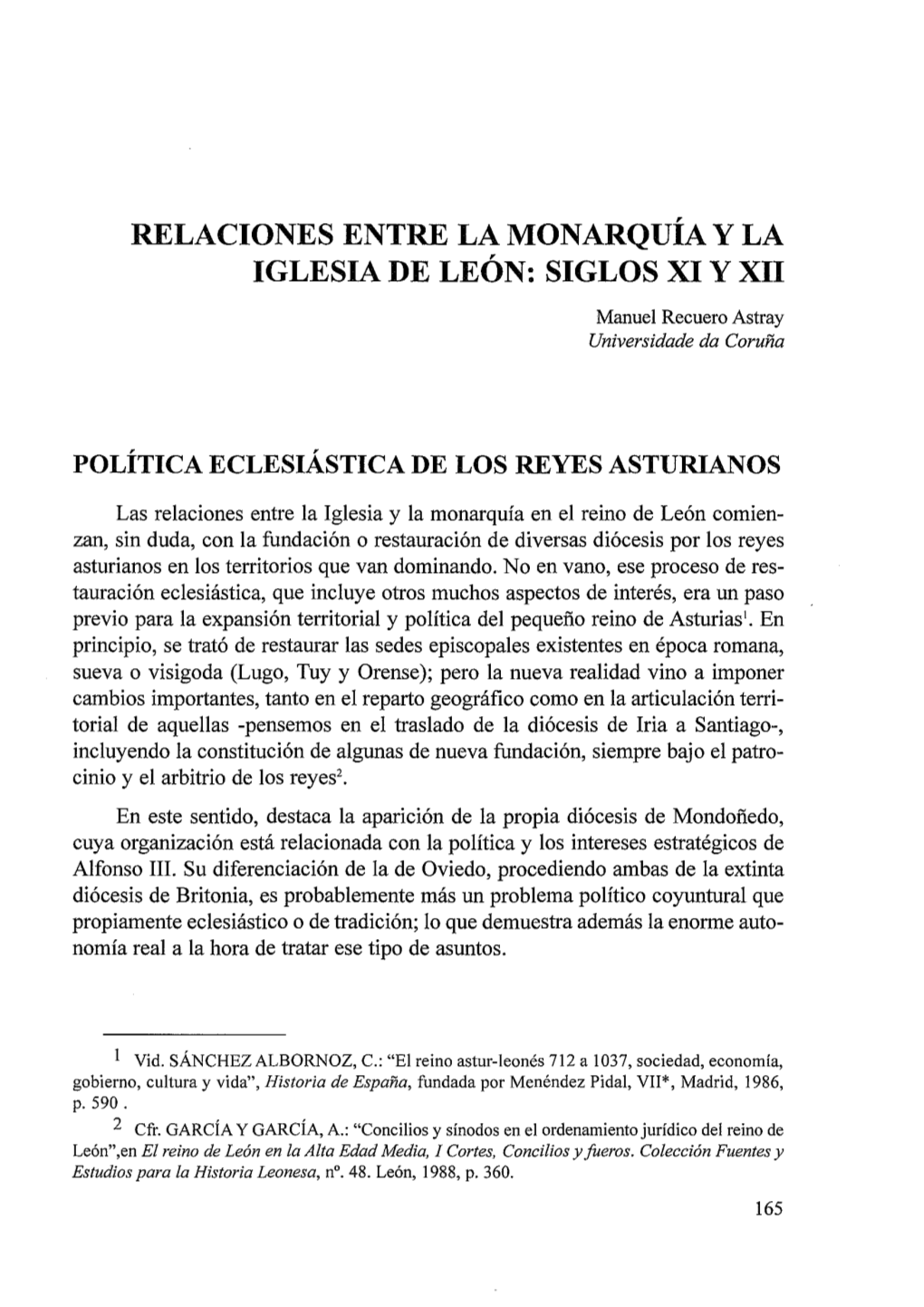 Relaciones Entre La Monarquía Y La Iglesia De León: Siglos Xi Y Xii