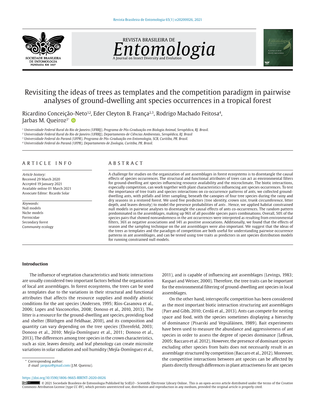 Revisiting the Ideas of Trees As Templates and the Competition Paradigm in Pairwise Analyses of Ground-Dwelling Ant Species Occurrences in a Tropical Forest