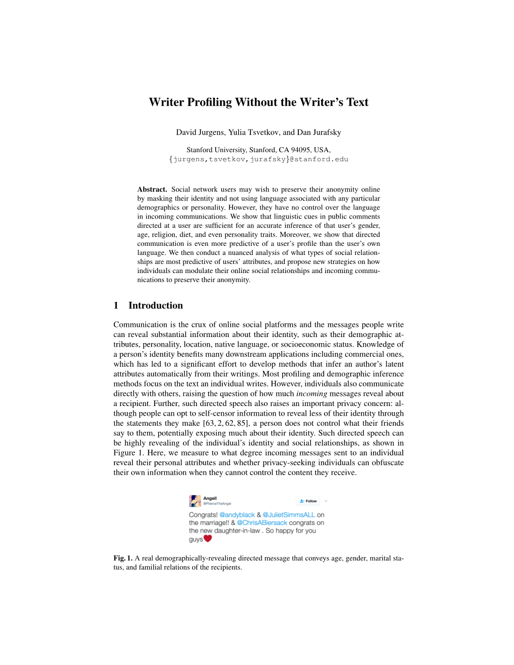 Writer Profiling Without the Writer's Text