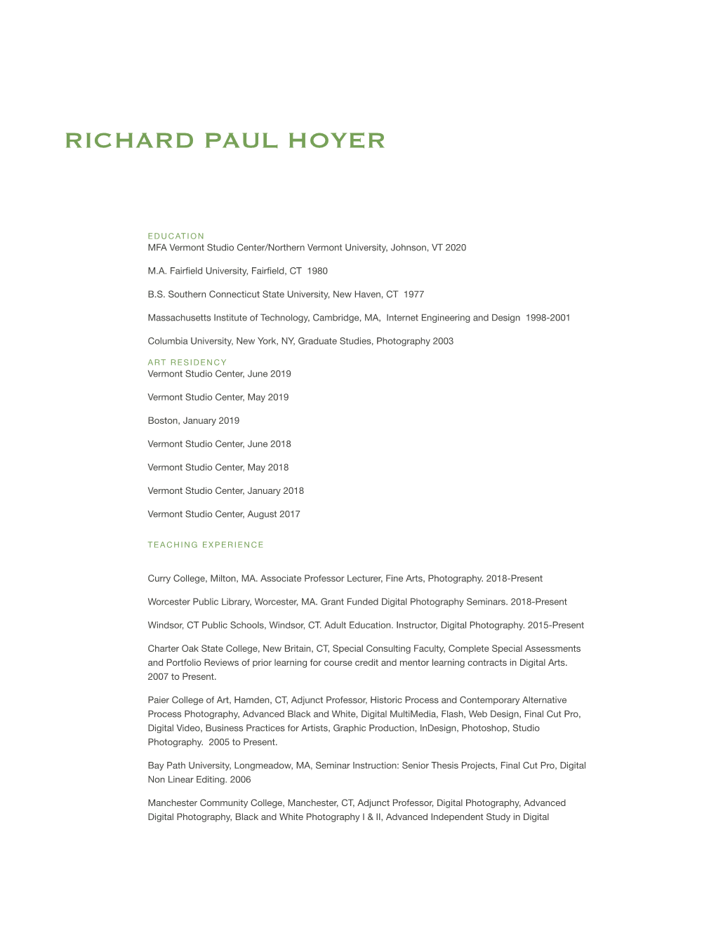 Richard Hoyer CV