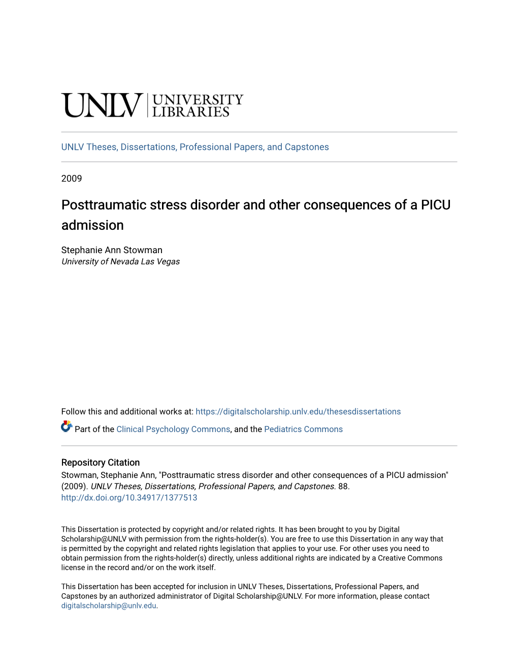 Posttraumatic Stress Disorder and Other Consequences of a PICU Admission