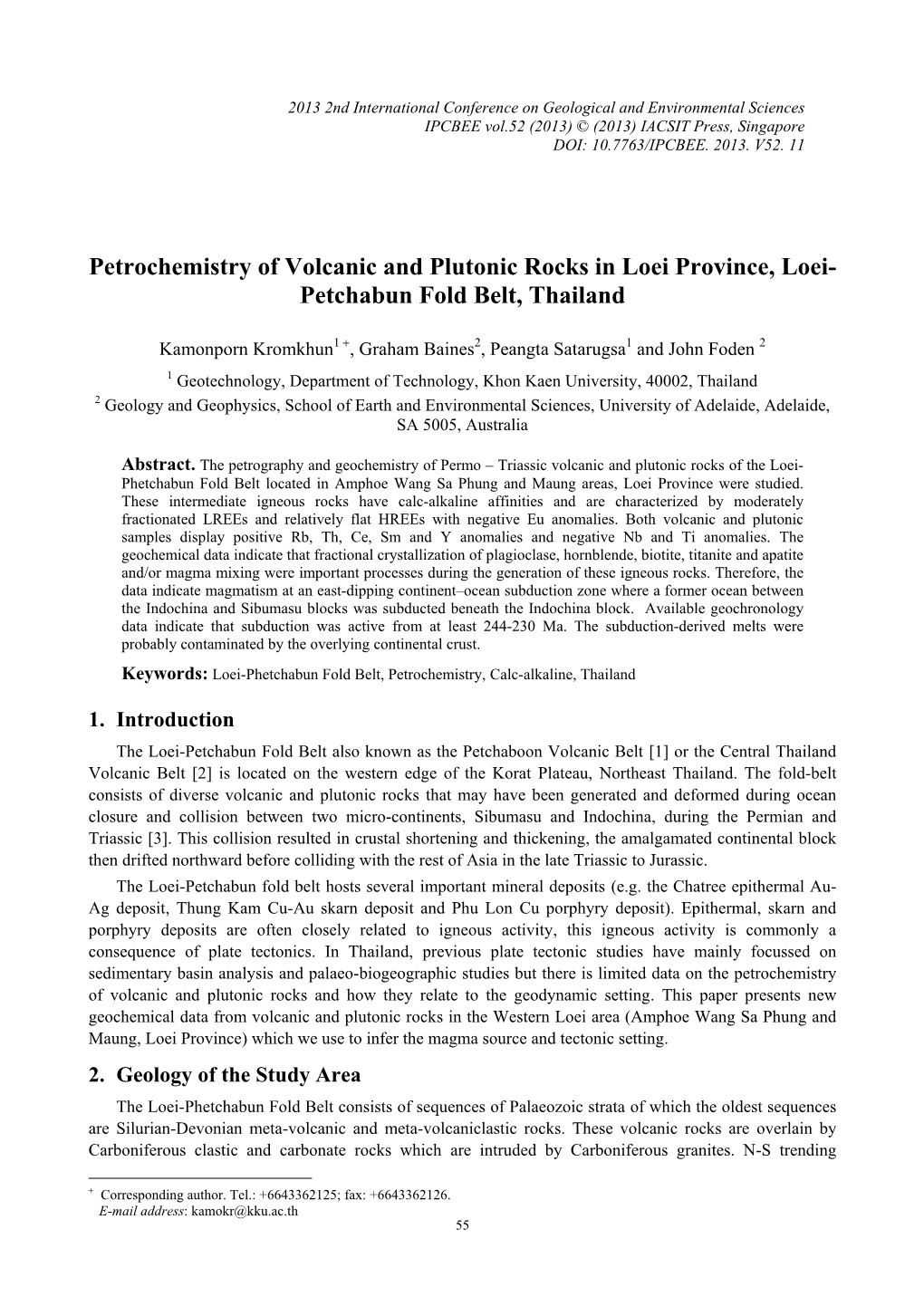 Petrochemistry of Volcanic and Plutonic Rocks in Loei Province, Loei- Petchabun Fold Belt, Thailand