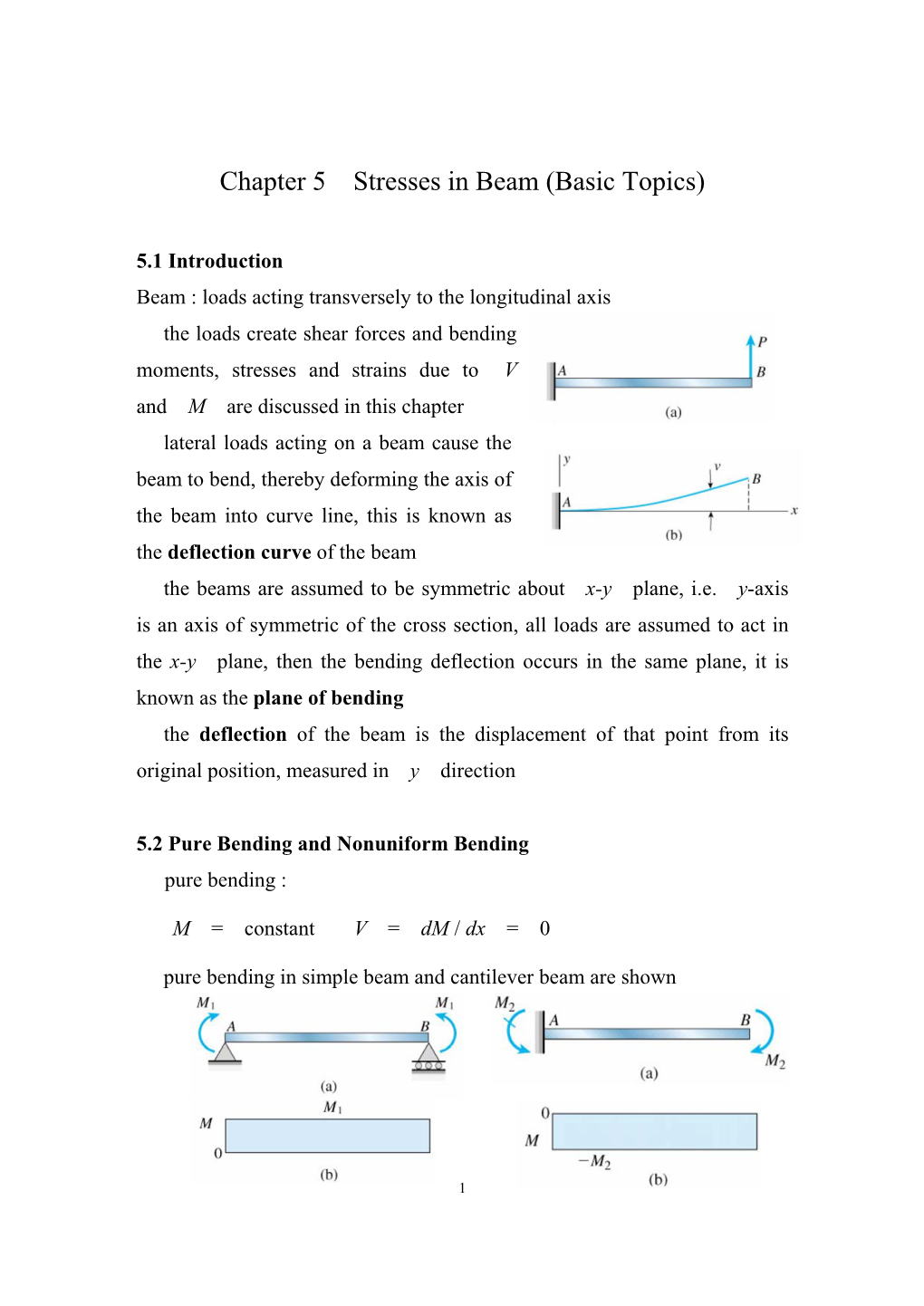 Chapter 5 Stresses in Beam (Basic Topics)