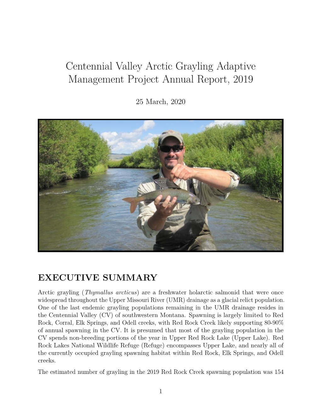 Centennial Valley Arctic Grayling Adaptive Management Project Annual Report, 2019