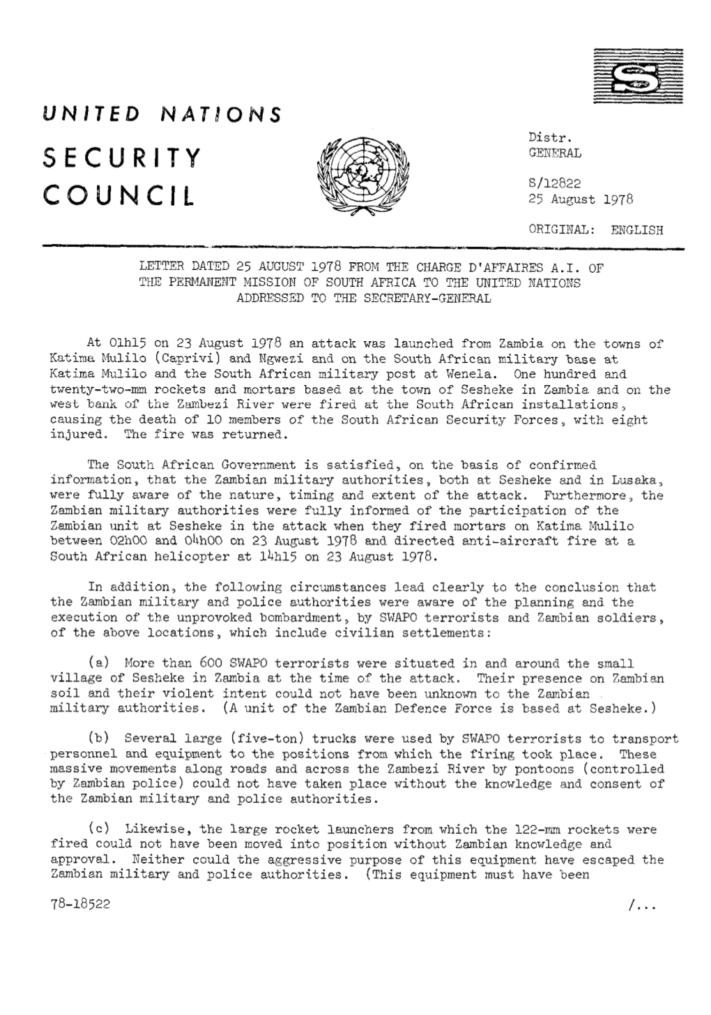 Letter Dated 25 August 1978 from the Charge D'affaires A.I