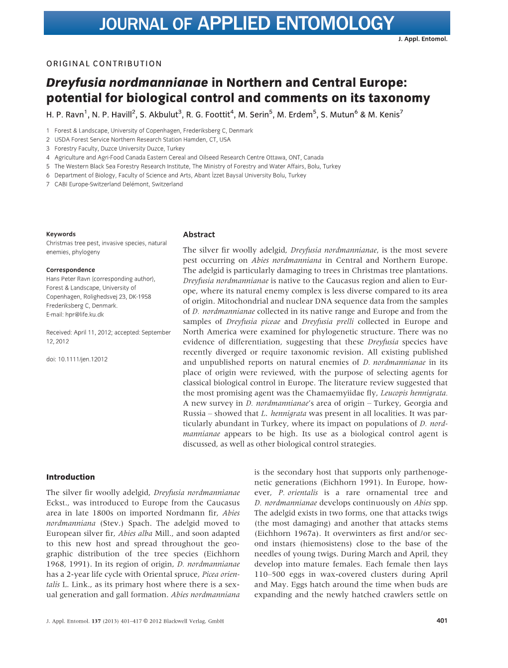 Dreyfusia Nordmannianae in Northern and Central Europe: Potential for Biological Control and Comments on Its Taxonomy H