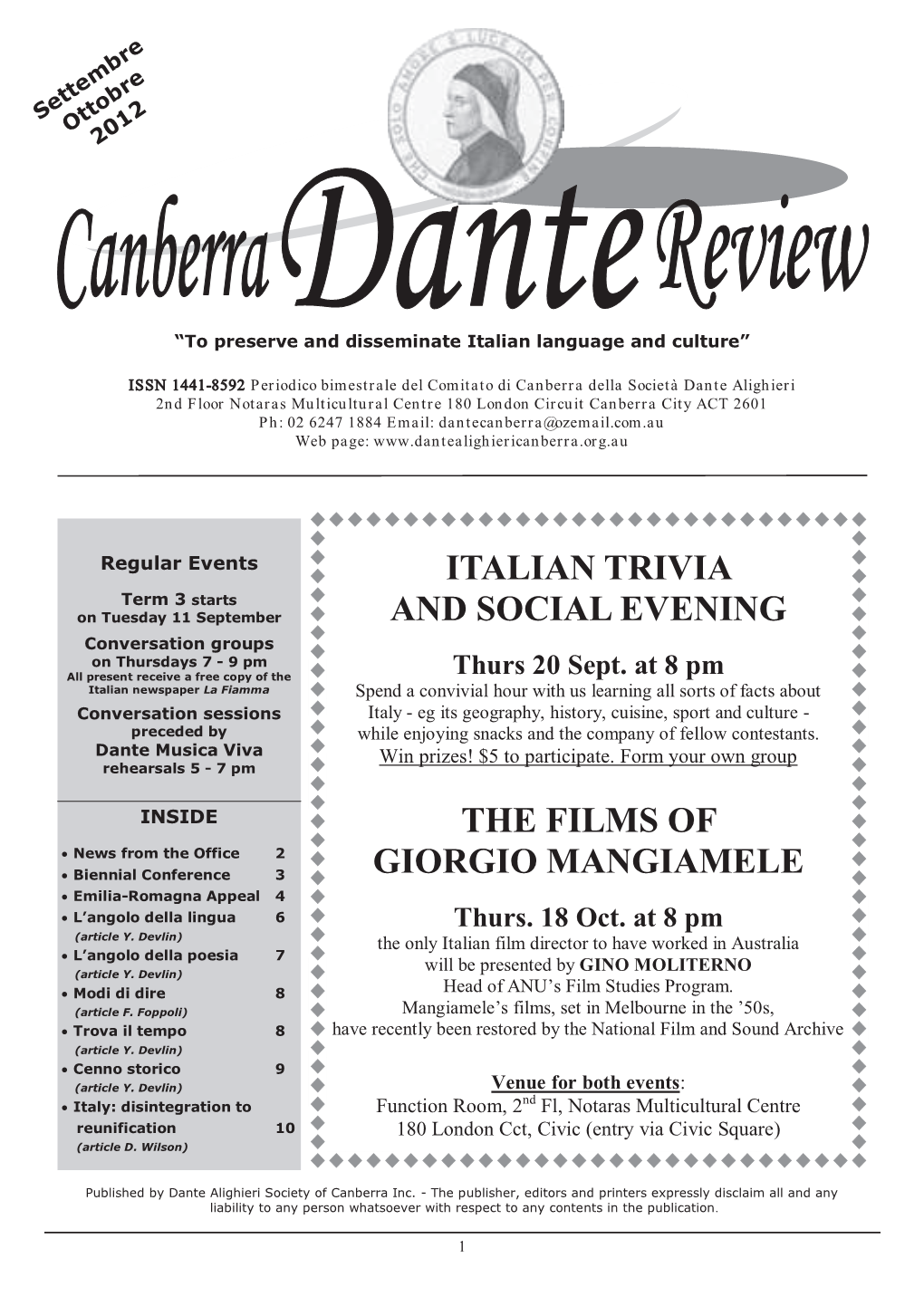 Italian Trivia and Social Evening the Films of Giorgio