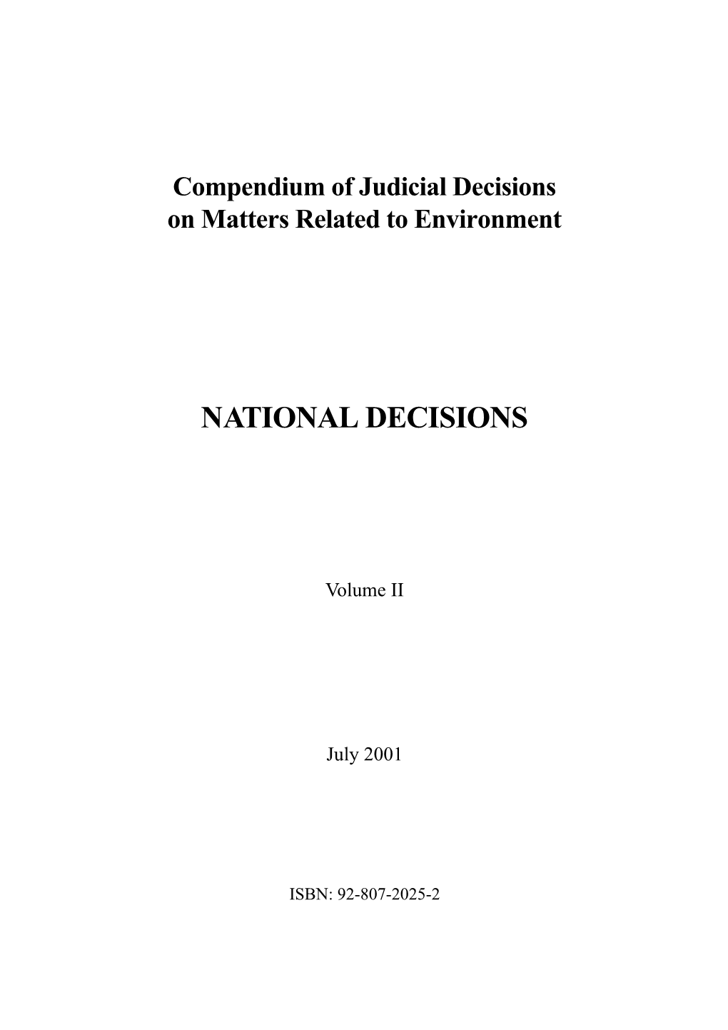Compendium of Judicial Decisions on Matters Related to Environment